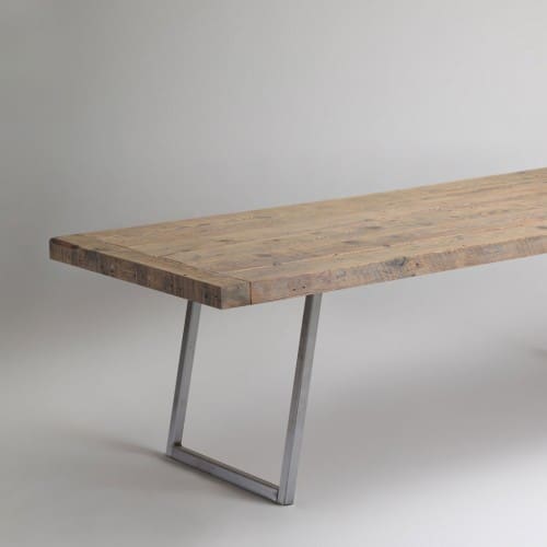 Reclaimed Pine Arel Base Table - Bright Steel Base in Salted