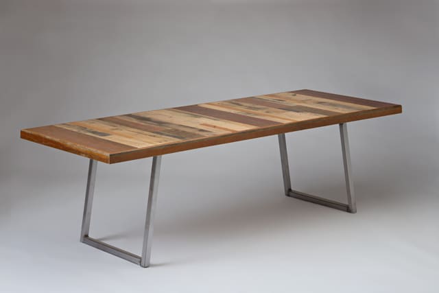 Reclaimed Gym Class Arel Base Table - Bright Steel Base