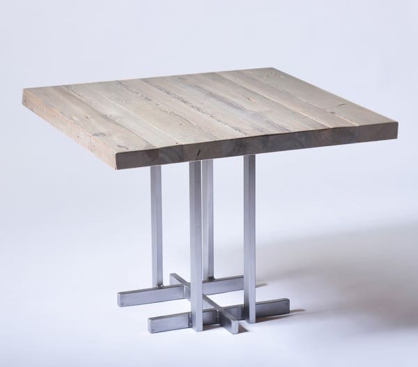 Wright Base Cafe Table with Pine Top Finished in Silver