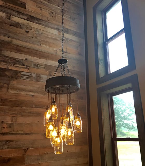 Cladded wood behind light Cladded wood behind light