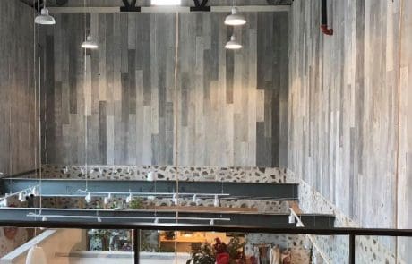 Reclaimed Gray Barn Siding at Anthropologie Devon Yard