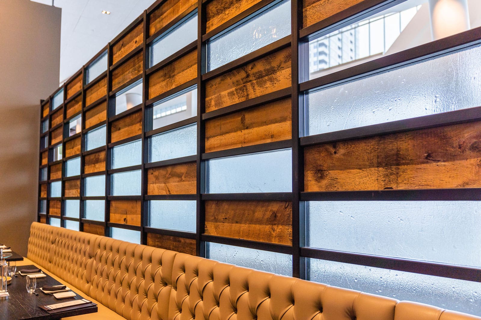 Reclaimed patina pine inside Fiserv Forum