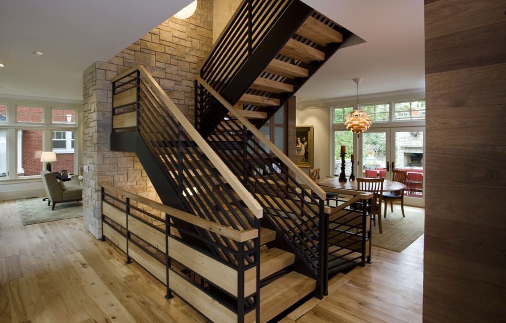 Reclaimed Stair Treads in Eco Suburban Residence Reclaimed Stair Treads in Eco Suburban Residence