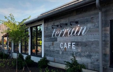 Reclaimed Gray Siding on Amis Restaurant at Terrain Devon Yard