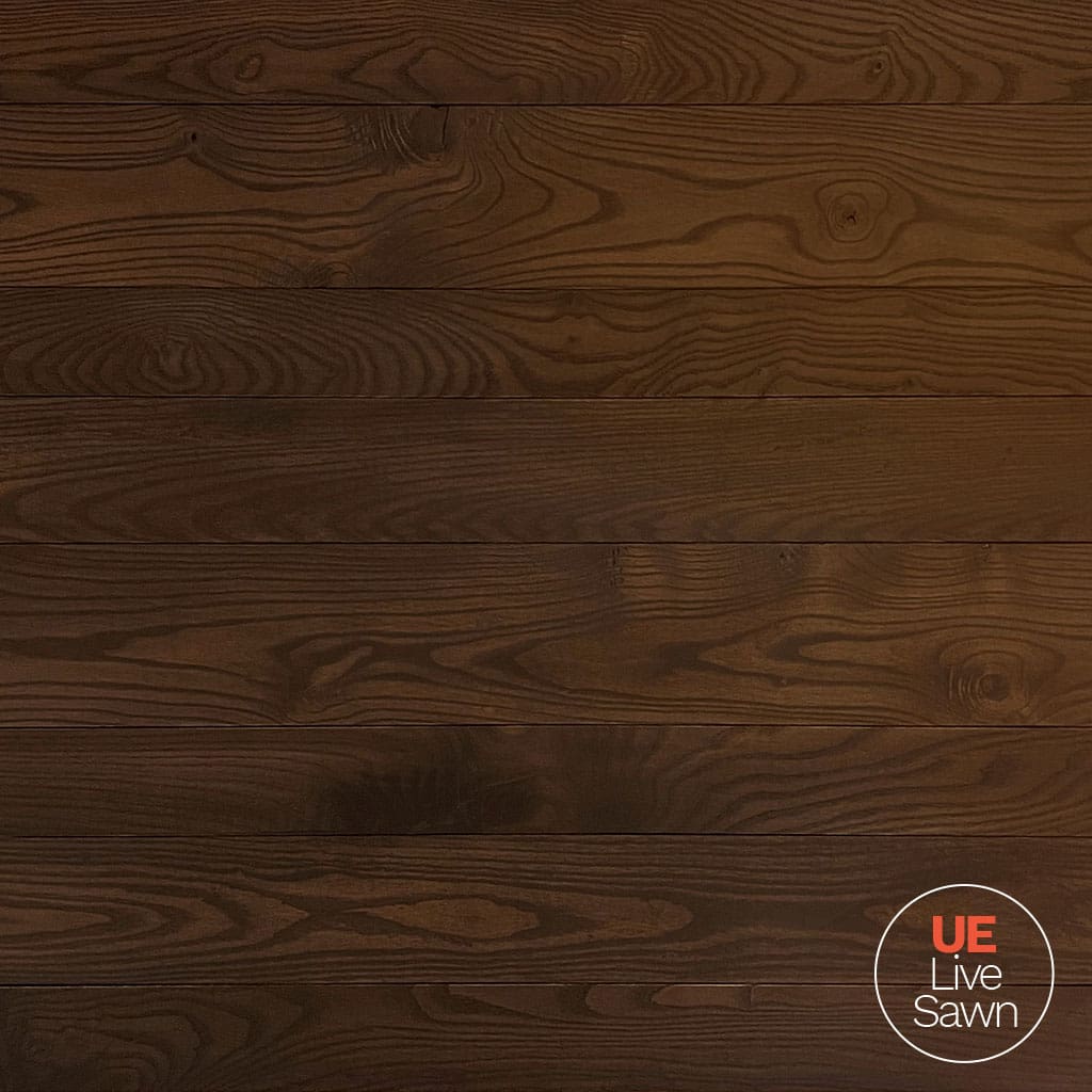 live sawn ash urban wood cladding finished with smoke finish