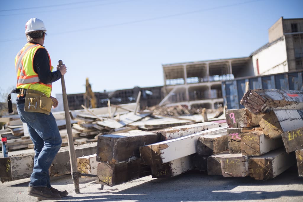 Heart Pine Timbers Outside JI Case Tractor Factory in Racine, Wisconsin