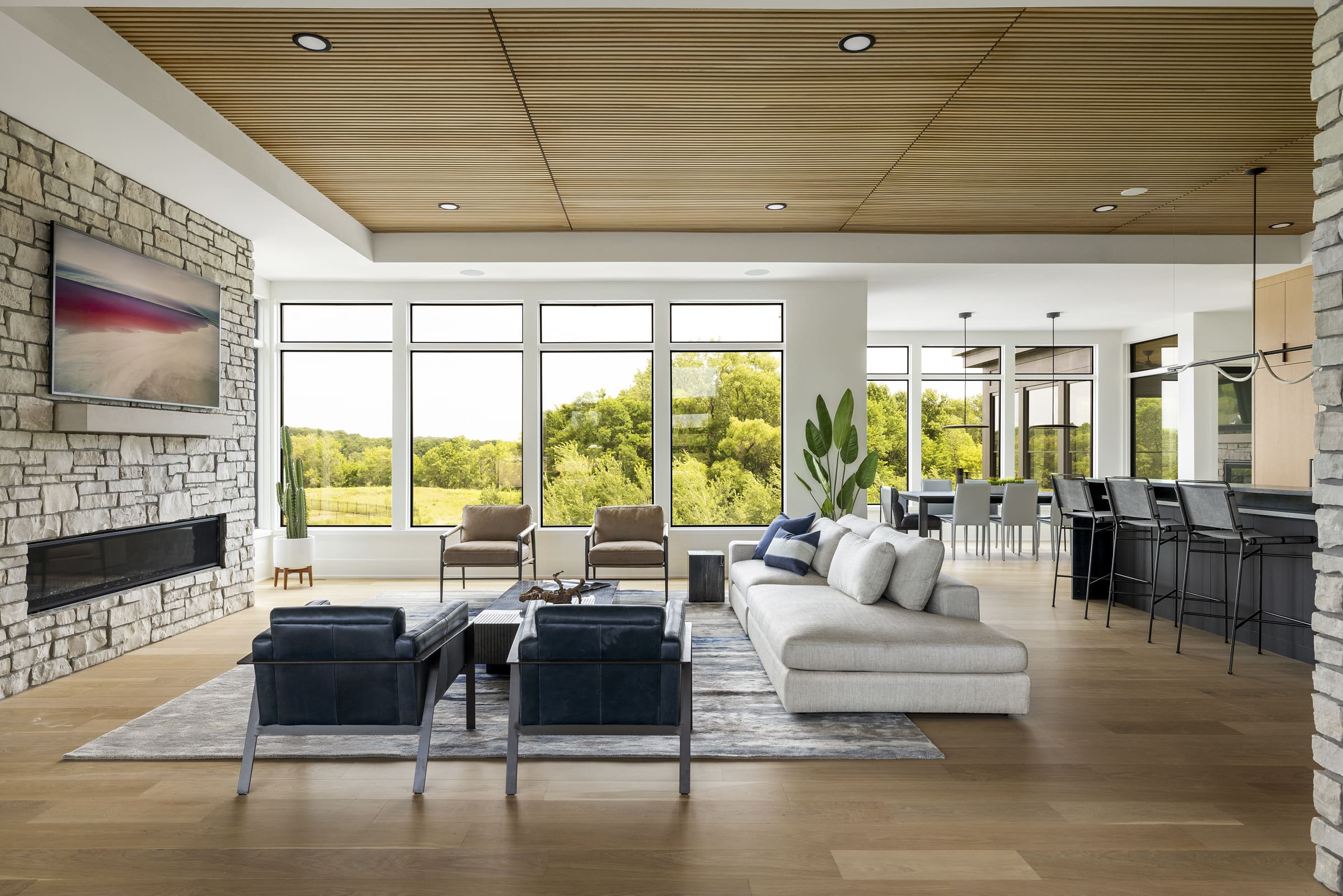 Classic Slat Wood Ceiling Panels White Oak Residence