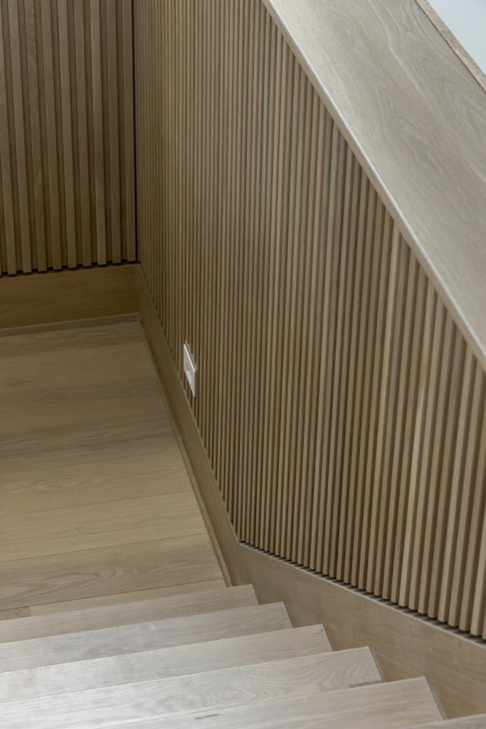 Classic Slat Wood Wall Panels White Oak Stairwell Classic Slat Wood Wall Panels White Oak Stairwell