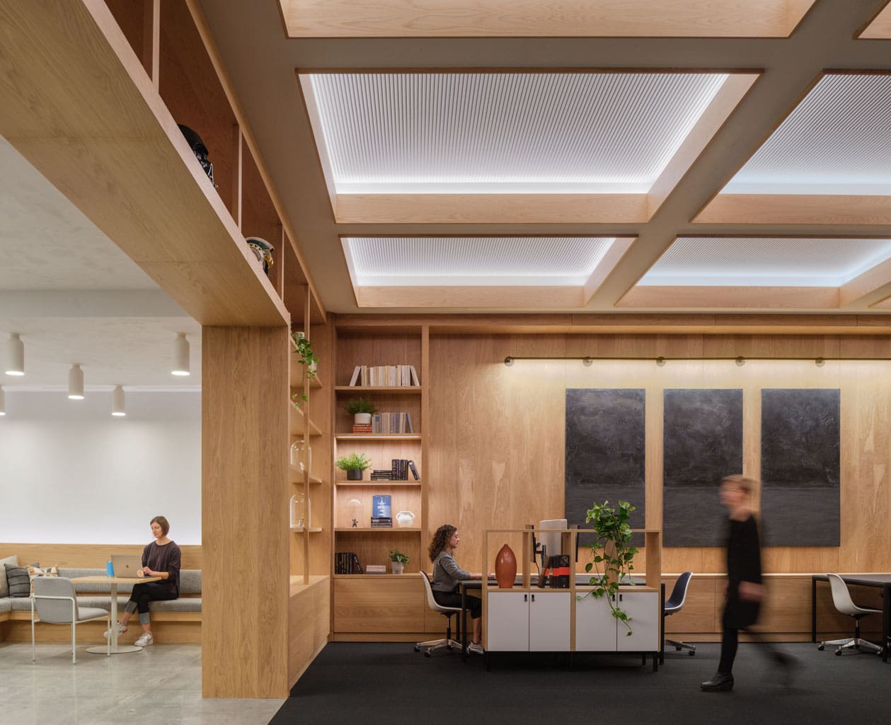 Reclaimed White Oak Veneer Panels Installed in Corporate Office