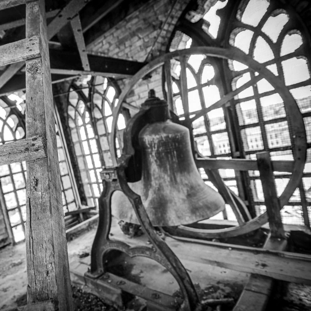 Historic materials including a church bell salvaged from downtown Appleton deconstruction project by Urban Evolutions