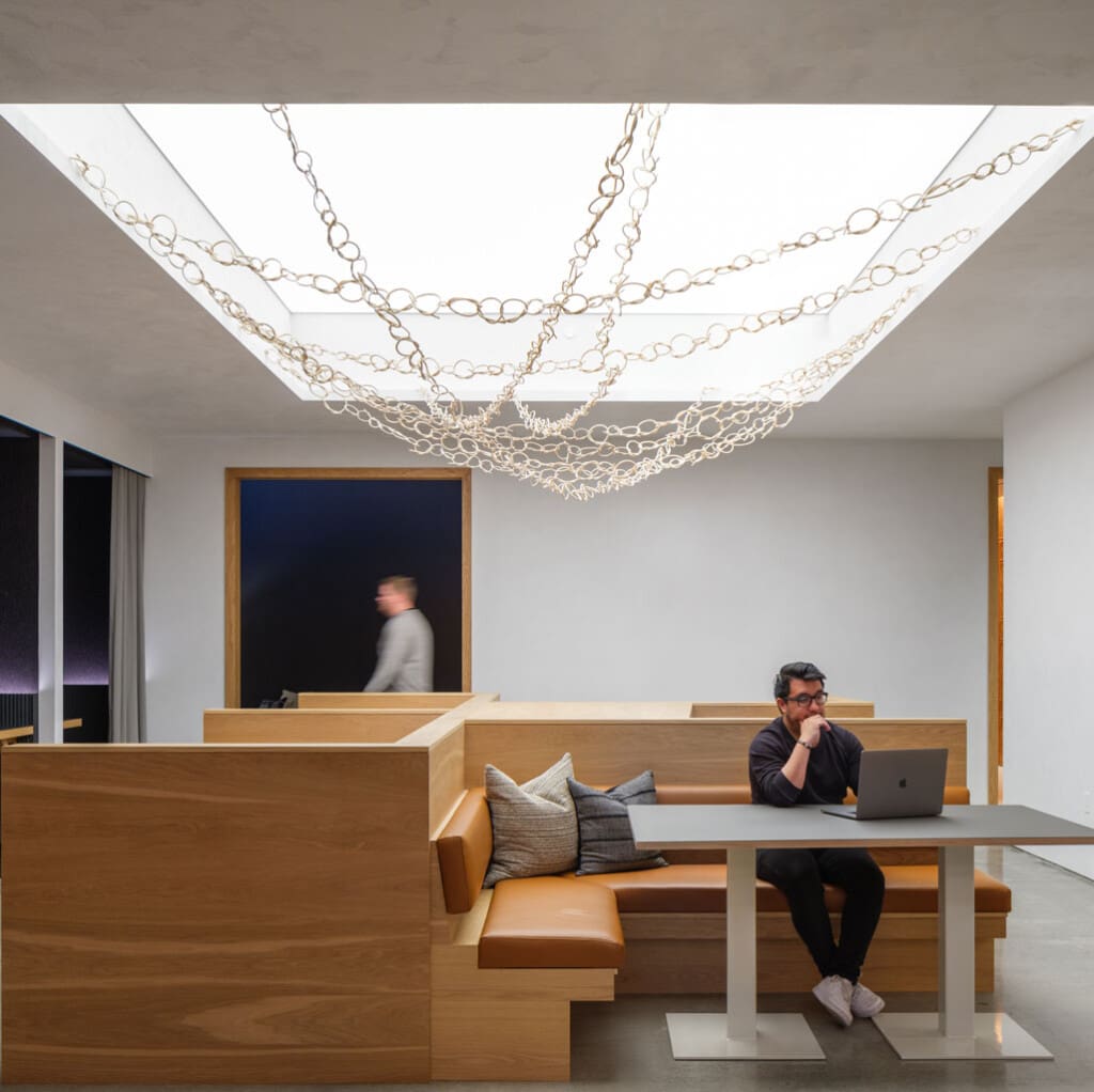 White Oak Veneer Paneling in LinkedIn Maude Street Office