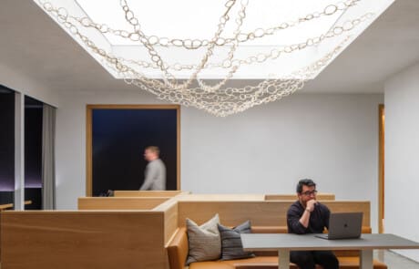White Oak Veneer Paneling in LinkedIn Maude Street Office