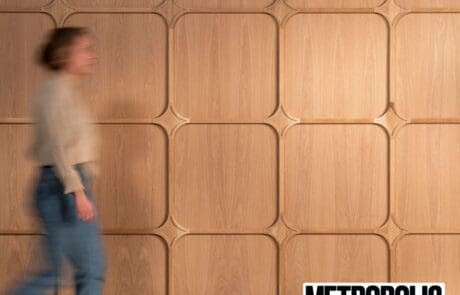 Wood Wall Paneling with Girl Walking