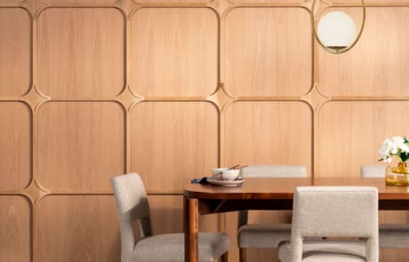 Wood Wall Paneling in Residential Kitchen Dining Room