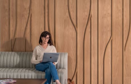 Women Working in Front of White Oak Tributary Dimensional Wall Panel