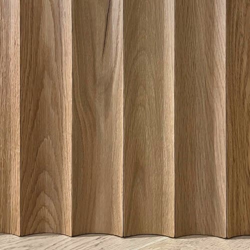 Wide fluted wall panel in white oak closeup